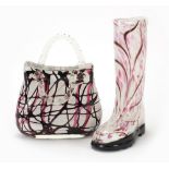 Laguna art glass boot and a handbag, the largest 27cm high : For Further Condition Reports Please