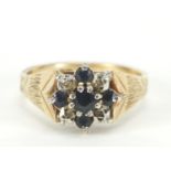 9ct gold sapphire and diamond cluster ring, size N, 4.0g : For Further Condition Reports Please