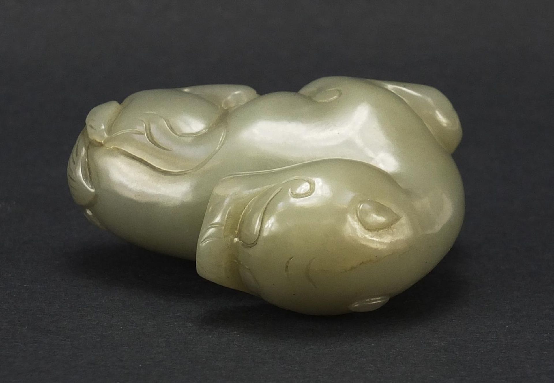 Chinese celadon and russet jade carving of a mythical animal, 6cm in length : For Further - Image 6 of 7