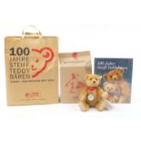 Steiff 100 Years Teddy Bear with jointed limbs, book, box and bag, 26.5cm high : For Further