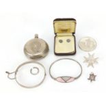 Silver jewellery including J Philips full hunter pocket watch, hinged bangle, Australian opal