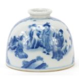 Chinese blue and white porcelain beehive water pot hand painted with figures in a palace setting,
