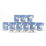 Nine Wedgwood blue and white Jasperware Christmas mugs, 1971, 1972, 1973, 1974, 1975, 1976, 1977,