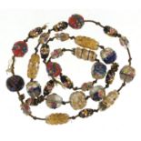 Venetian hand painted glass bead necklace, 59cm in length : For Further Condition Reports Please