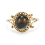 Antique design 9ct gold cabochon stone ring with scrolled shoulders, size R, 1.5g : For Further