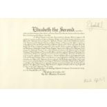 Signed Elizabeth II grant with Foreign and Commonwealth Office letter verso, mounted, framed and