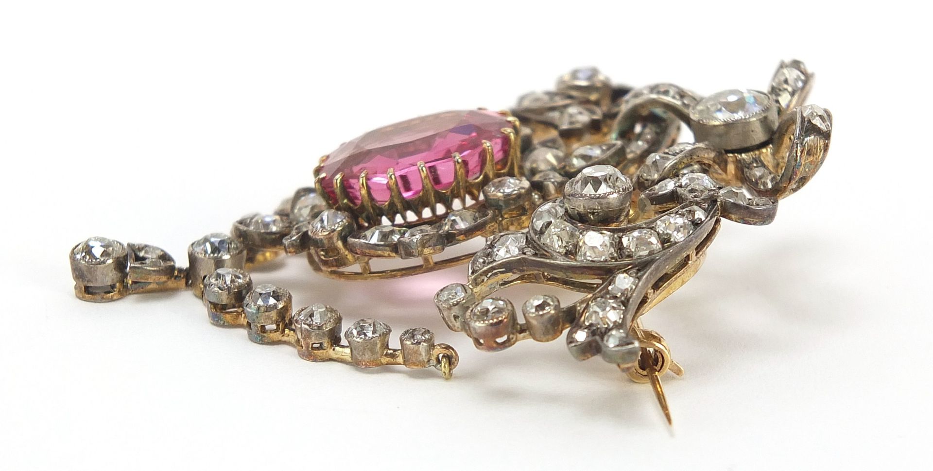 Impressive 19th century diamond and pink sapphire pendant brooch set with approximately one - Bild 7 aus 12