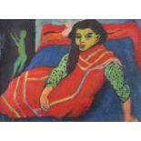 Female in an interior, German Expressionist oil on canvas, mounted and framed, 40.5cm x 28cm