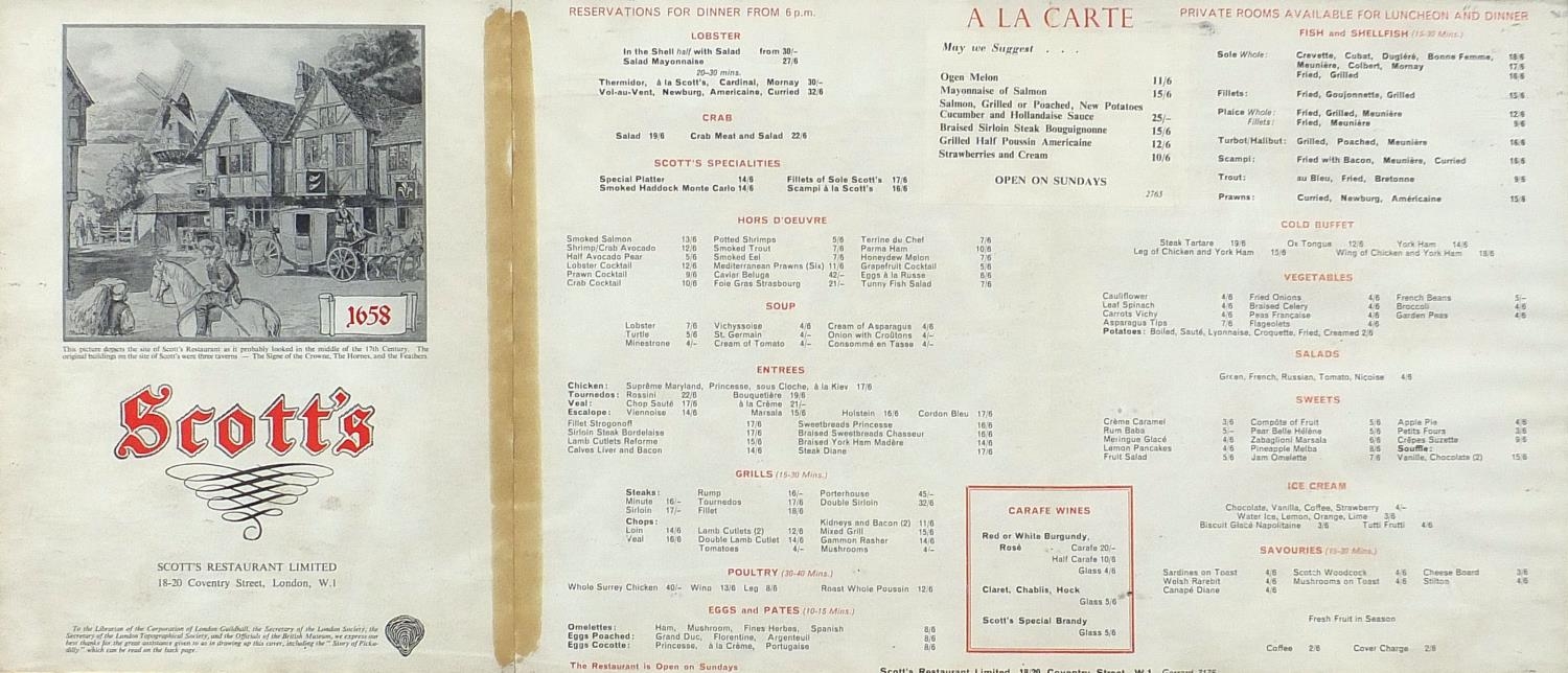 Six vintage menus including Quo Vadis Restaurant, some with signatures, the largest overall 81cm x - Image 11 of 18