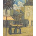 Street scene with figures, Impressionist oil on canvas, indistinctly signed, framed, 46cm x 38cm