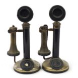 Pair of vintage stick telephones converted to table lamps, each 34cm high : For Further Condition