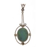 Art Nouveau unmarked white metal opal pendant, 4.5cm high, 3.0g : For Further Condition Reports