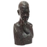 Large African carved wood bust of a tribesman, 51.5cm high : For Further Condition Reports Please