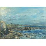 Rocky coastal scene, Impressionist oil on canvas, unframed, 64.5cm x 46cm : For Further Condition