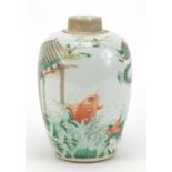 Chinese porcelain tea caddy hand painted in the famille verte palette with a dragon amongst clouds