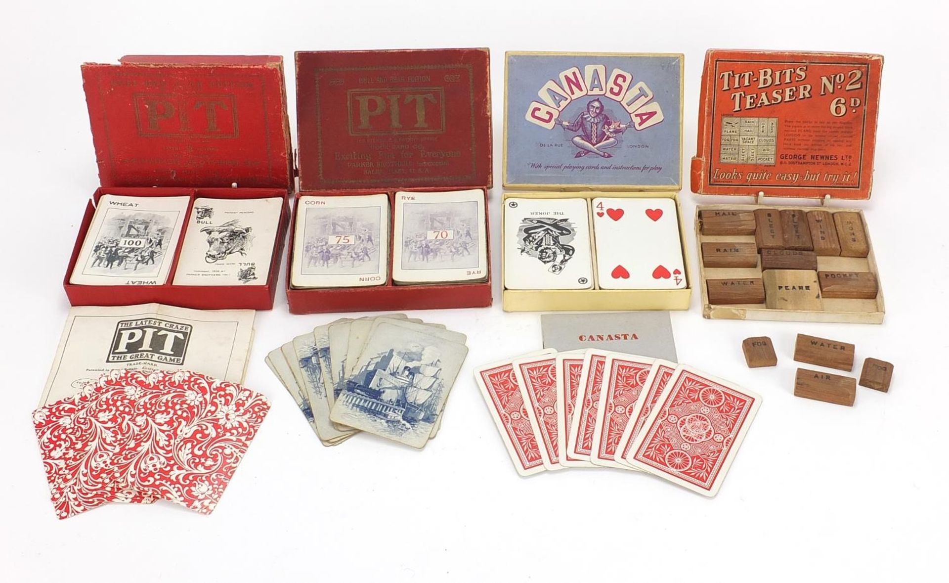 Four vintage games comprising Pit, Tit-Bits Teaser and Canasta : For Further Condition Reports