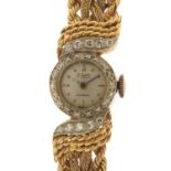 Le Courier, ladies 14ct gold and diamond manual wind wristwatch with 14ct gold rope twist strap,