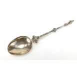 Antique silver apostle spoon, indistinct hallmarks, 19.5cm in length, 59.8g : For Further