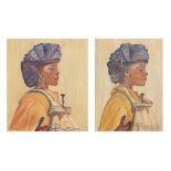 The oldest wife of Paramount chief, two African school oil on boards, each indistinctly signed,