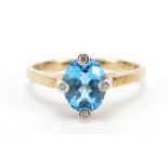 9ct gold blue topaz and diamond ring, size P/Q, 2.8g : For Further Condition Reports Please Visit