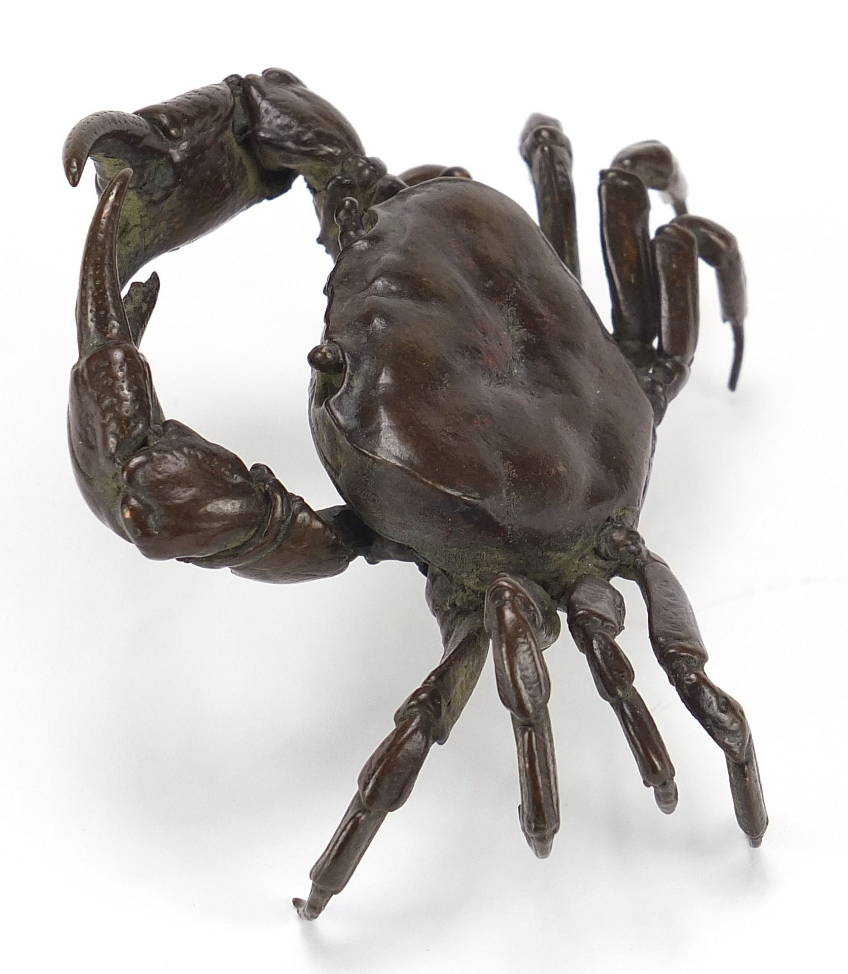 Large Japanese patinated bronze crab, impressed marks to the underside, 10cm wide : For Further - Bild 3 aus 8