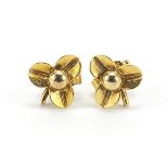 Pair of 9ct gold three leaf clover stud earrings, 7mm in diameter, 0.6g : For Further Condition