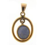 9ct gold cabochon star sapphire pendant, 2.2cm high, 2.6g : For Further Condition Reports Please