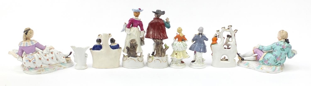 Continental and Staffordshire porcelain figures including a pair of sweetmeat dishes, the largest - Image 4 of 5