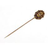 Victorian unmarked gold diamond stick pin housed in a Frederick Dixon London velvet and silk lined