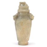 Chinese carved hardstone archaic vase and cover with animalia handles, 21cm high : For Further