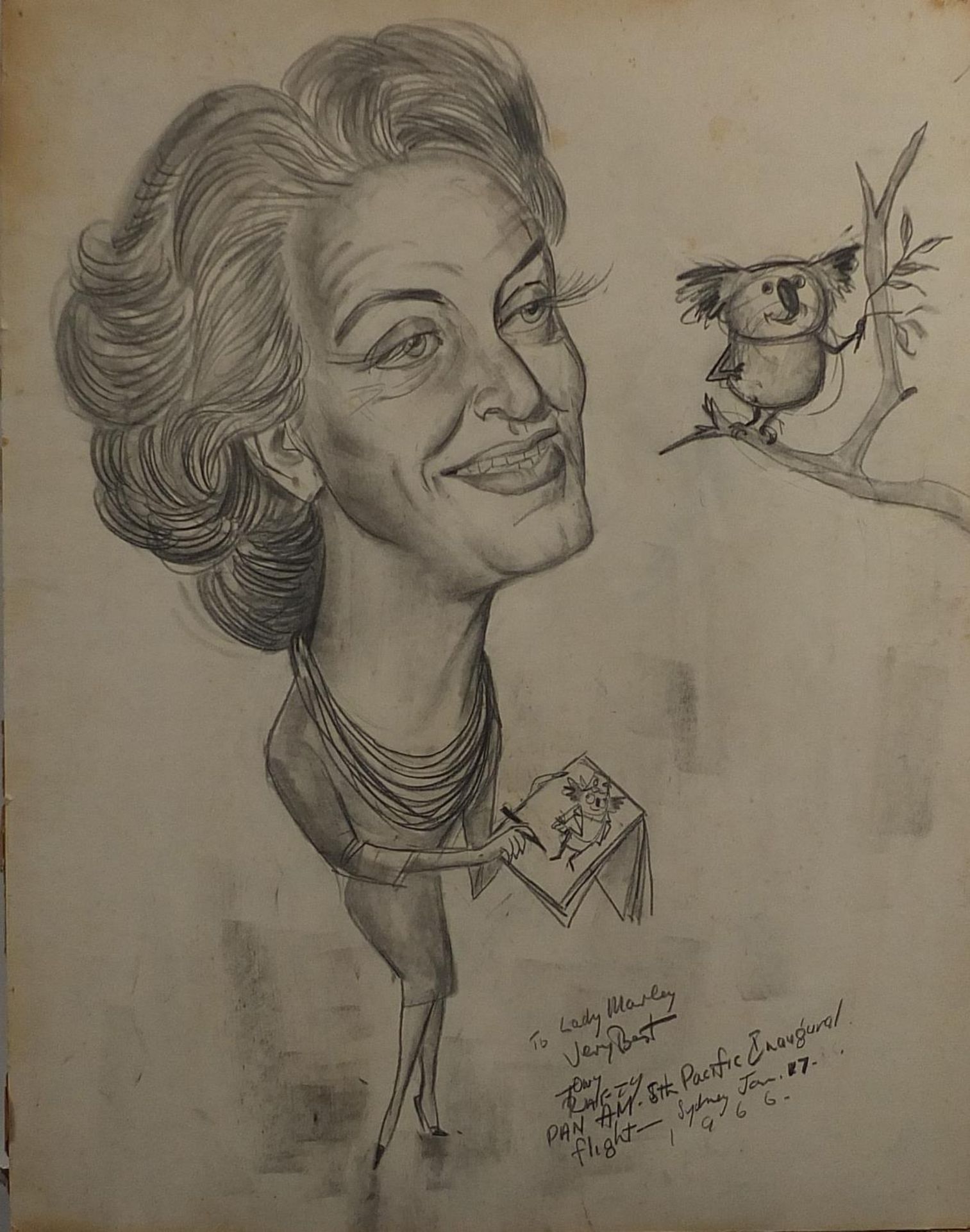 Military interest caricature, pencil drawing, inscribed, unframed, 50.5cm x 39.5cm : For Further