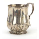 George IV silver christening tankard with embossed decoration, indistinct maker's mark, London 1826,
