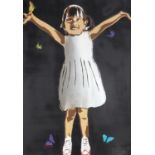 Unify - Young girl with butterflies, street art spray paint, mounted and framed, 82.5cm x 58cm