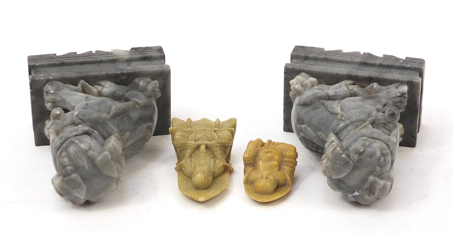 Chinese stone carvings including a pair of Foo dogs and a Buddha, the largest each 18cm high : For - Image 7 of 8