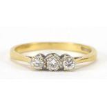 18ct gold diamond three stone ring, size K, 2.0g : For Further Condition Reports Please Visit Our