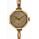 Ladies 18ct gold wristwatch with 18ct gold strap, the case 20mm wide, 17.0g : For Further