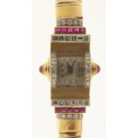 Art Deco ladies unmarked gold, diamond and ruby cocktail watch, (tests as 15ct+ gold), the case 14mm