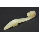Chinese carved celadon jade dragon belt hook, 9cm in length : For Further Condition Reports Please