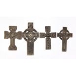 Four silver Celtic cross pendants, the largest 4.5cm high, total 34.4g : For Further Condition