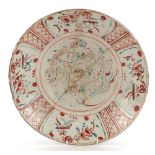 Chinese Swatow porcelain charger hand painted with phoenixes and flowers, 35cm in diameter : For