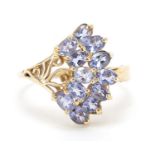 9ct gold purple stone cluster ring, possibly iolite or tanzanite, size S, 3.6g : For Further