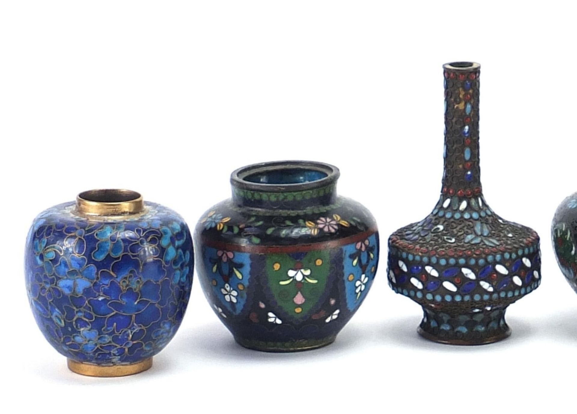 Chinese cloisonne including pair of vases and a jar enamelled with flowers, the largest each 11. - Image 2 of 6