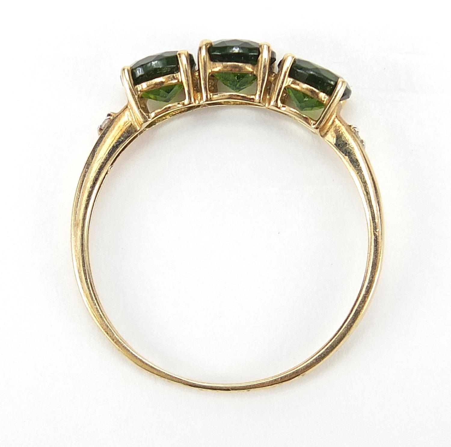 9ct gold green stone and diamond ring, size P, 1.3g : For Further Condition Reports Please Visit Our - Image 4 of 5