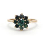 9ct gold green stone cluster ring, size J/K, 1.9g : For Further Condition Reports Please Visit Our