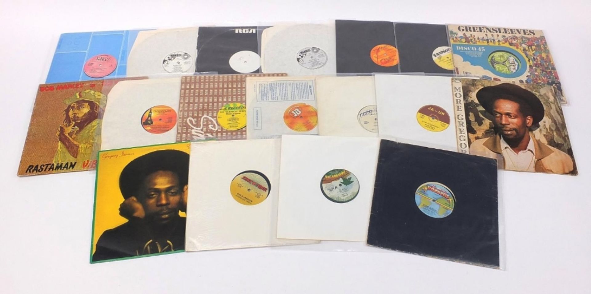 Reggae vinyl LP's and 12 inch singles including Lee Perry, Firehouse Crew, More Gregory, Gregory