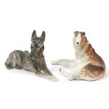 Two Russian USSR porcelain dogs, the largest 20.5cm wide : For Further Condition Reports Please