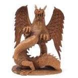 Large carved wood dragon, 44.5cm high : For Further Condition Reports Please Visit Our Website -