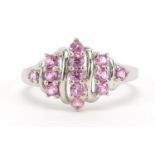 9ct white gold pink stone cluster ring, size S, 3.3g : For Further Condition Reports Please Visit