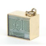 9ct gold emergency one pound note charm, 1.4cm wide, 2.7g : For Further Condition Reports Please