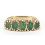 9ct gold graduated emerald five stone ring, size N, 3.8g : For Further Condition Reports Please